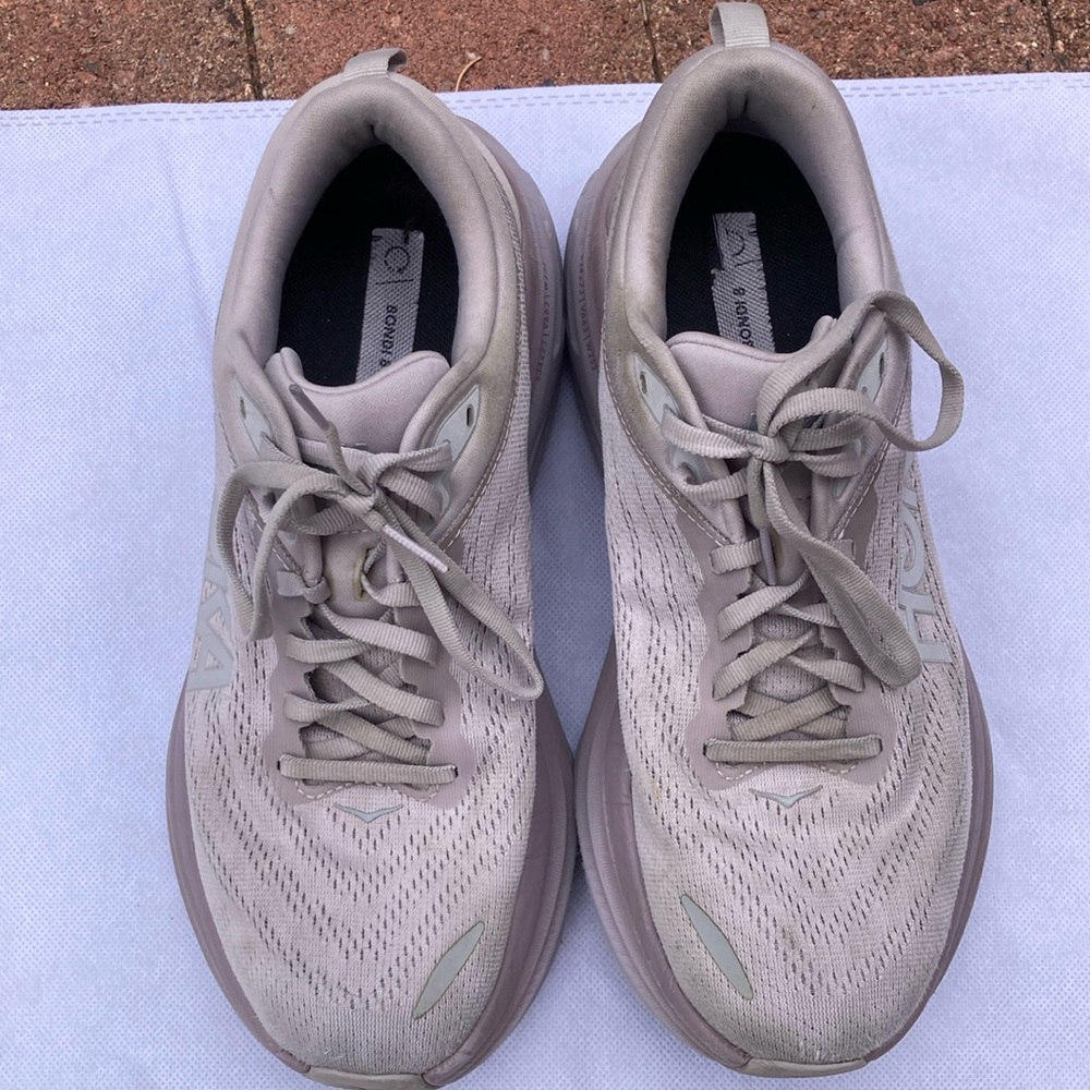 Hoka Bondi 8 Purple and White Athletic Shoes with Chunky Midsole